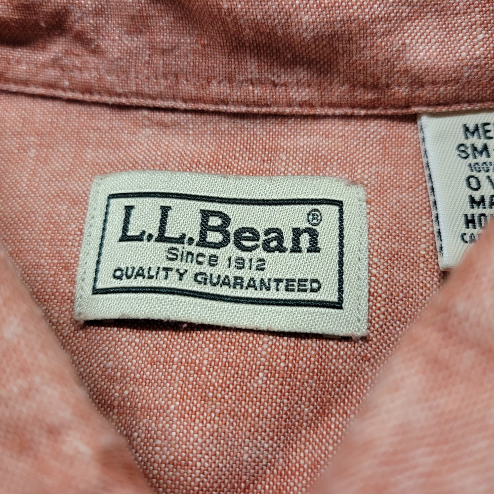 LL Bean Shirt Mens Small Red Linen Short Sleeve Button Down 0VV84 Outdoors - Picture 8 of 11